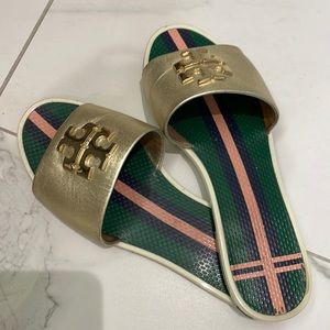 Tory Burch Gold Metallic Slides